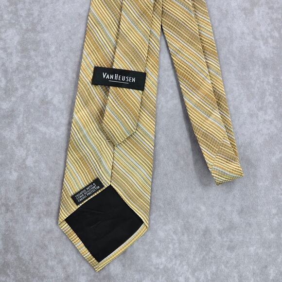 Van Heusen Yellow Blue Stripe 100% Silk Executive Corporate Men's Neck Tie - Picture 3 of 6